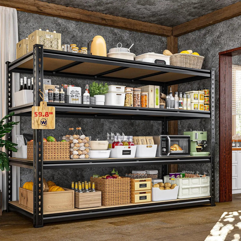 59.8"W Metal Shelving 59.8"H Storage Shelves 2200LBS Garage Shelving Adjustable Metal Shelves Heavy Duty 4 Tier Pantry Shelf for Basement Warehouse Pantry Supermarket 59.8"W x 24"D x 59.8"H by GreenHaven Gardens