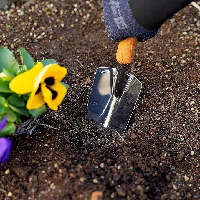 Garden Helper Garden Trowel with Measurements for Planting (Wide), Garden Hand Shovel Japanese Stainless Steel, Wooden Handle, Made in Japan by GreenHaven Gardens