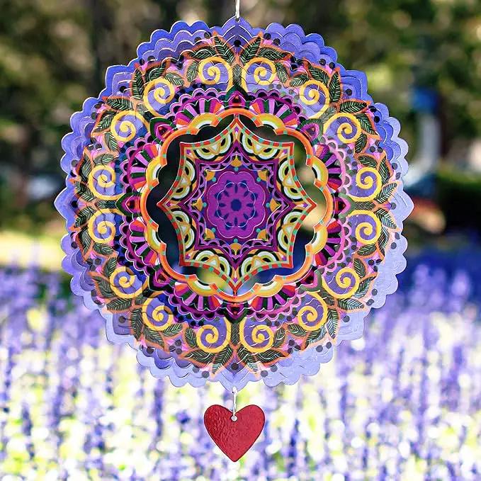 SteadyDoggie 12-Inch 3D Wind Spinners Outdoor - Mandala Purplerain Windmill Yard Decorations - Stainless Steel Laser Cut Ornament - Kinetic Garden Decor for Outside by GreenHaven Gardens