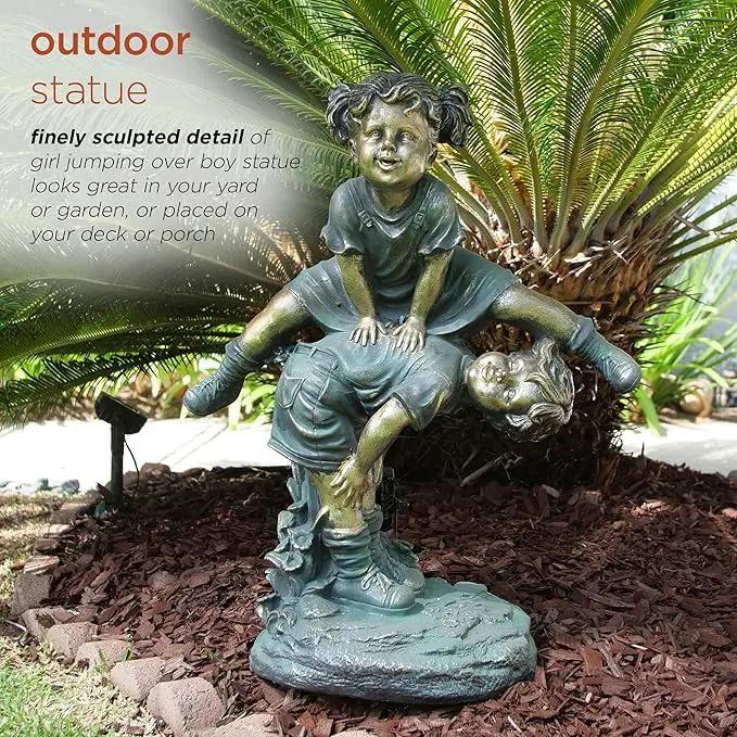 Alpine Corporation 26" Tall Indoor/Outdoor Girl Jumping Over Boy Statue Yard Art Decoration by GreenHaven Gardens