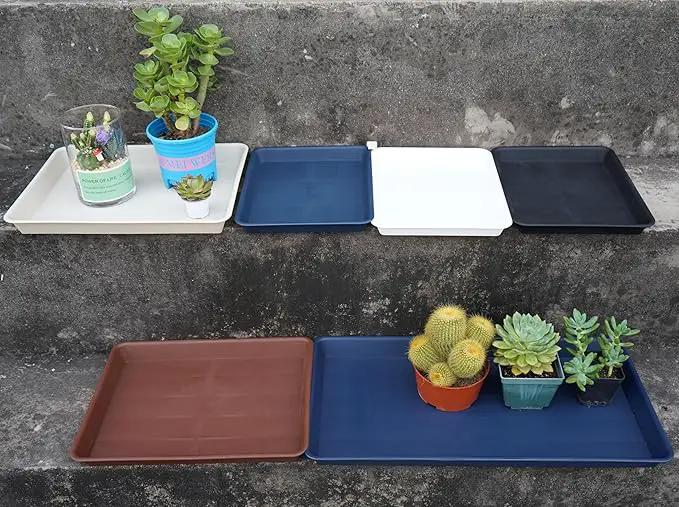 Plant Growing Trays 4 Pack, Plant Tray, 14.5"x11", Heavy Sturdy Plastic Plant Saucer Seed Trays, Seedling Starter Tray, Plant Drip Trays for Indoors, Seed Starter Growing Tray (Chocolate) by GreenHaven Gardens