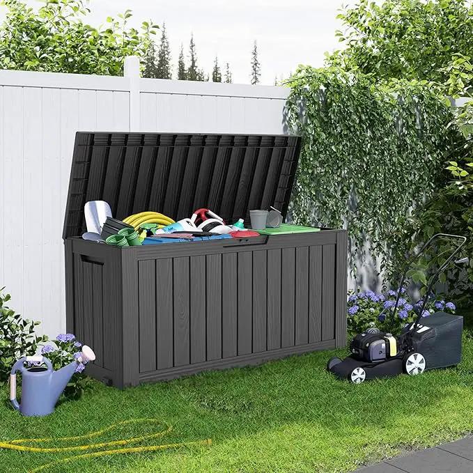75 Gallon Resin Deck Box, Lockable Patio Outdoor Storage Box for Furniture, Garden Tools and Tools Storage, Waterproof Outside Storage Boxes - Black by GreenHaven Gardens