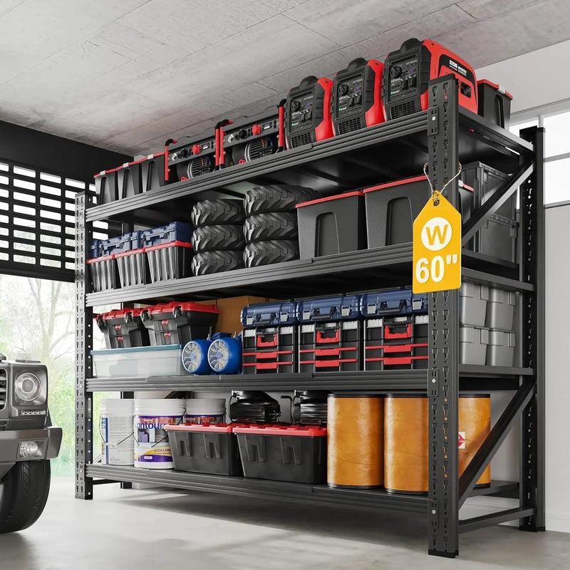 5000LBS Metal Steel Storage Shelves - 60" W Black 4 Tier Heavy Duty Rack Commercial Industrial Shelving with Adjustable Shelf for Basement Garage Warehouse - 60" W x 24" D x 70" H by GreenHaven Gardens