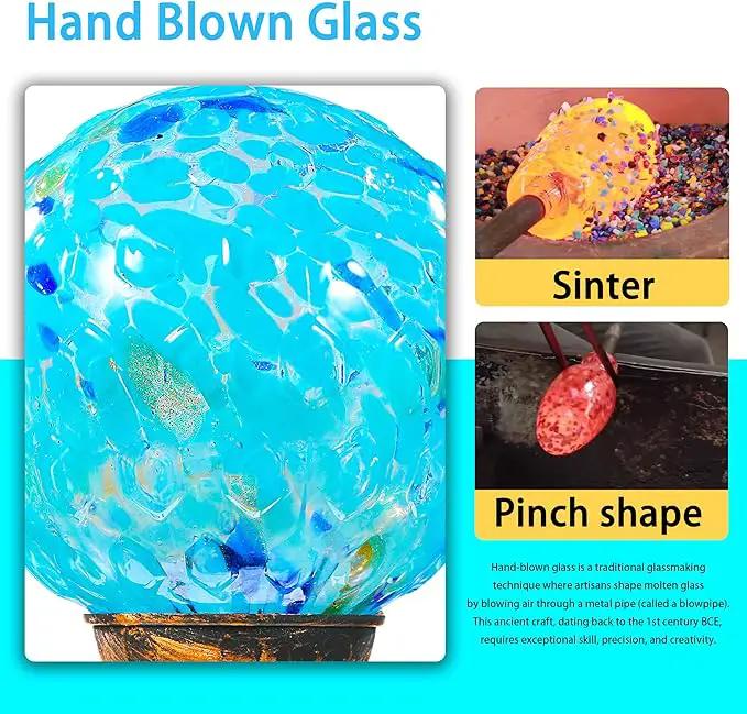 Garden Solar Lights, Decorative LED Honeycomb Glass Ball Garden Stake, Glass and Metal Outdoor Decoration, 4 x 31 Inch (Light Blue) by GreenHaven Gardens