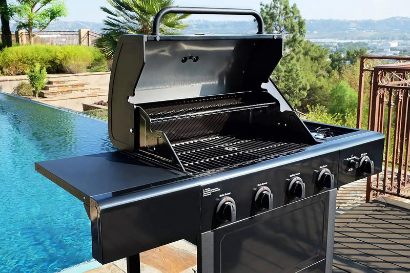 Kenmore 4-Burner Gas Grill with Side Burner, Outdoor BBQ Grill, Propane Gas Grill, Cast Iron Cooking Grates, Electronic Ignition, Warming Rack, Open Cart Design, 53000 BTUs, Black by GreenHaven Gardens