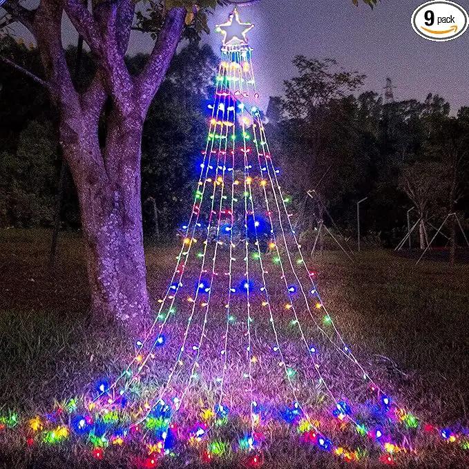 Christmas Decoration Lights, Outdoor Christmas String Lights 320 LED 11.5 Ft Waterfall Tree Lights with Big Star Topper 8 Light Modes for Christmas New Year Holiday Garden Yard Indoor Outdoor Decor by GreenHaven Gardens