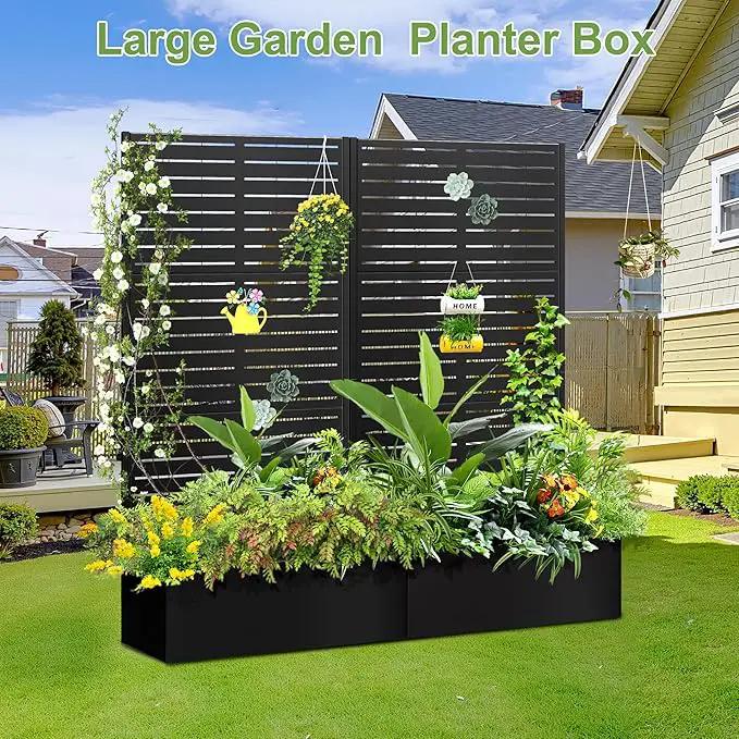 Trellis for Climbing Plants Outdoor，Mental Garden Bed with Drainage Holes Outdoor Privacy Screen Design Tall planters for herb Flower Vegetables 73"x35"x16", Black-Louvered by GreenHaven Gardens