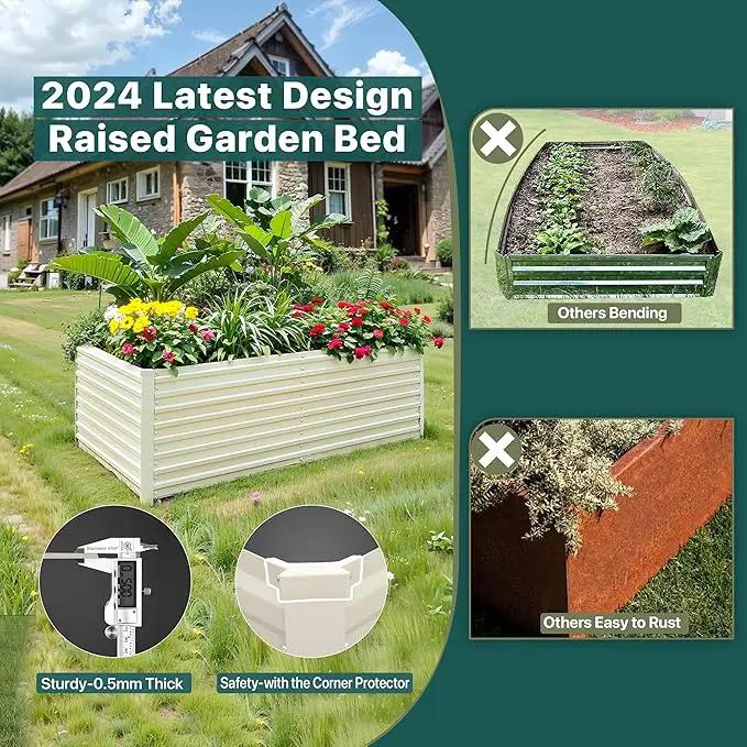 Raised Garden Bed 6x3x2ft, Galvanized Raised Garden Beds Outdoor for Vegetables Flowers Herbs, Steel Large Deep Planter Box, Tall Raised Garden Bed with 3ftx30ft Weed Barrier Fabric and Glove, Beige by GreenHaven Gardens