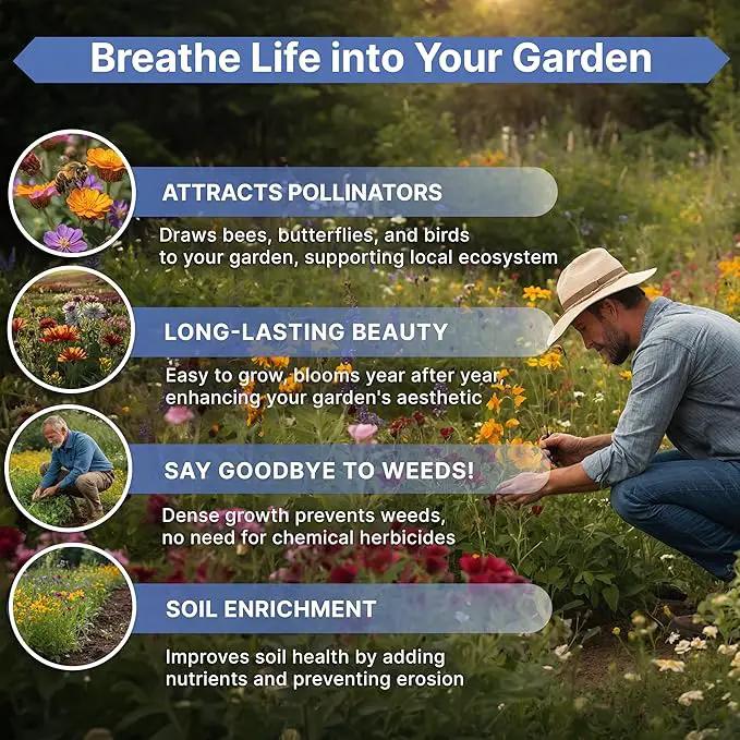 Organo Republic 16 Perennial Wildflower Seeds Mix for Indoor & Outdoors. 100,000+ Non-GMO, Heirloom Wildflower Garden Seeds, 4oz Packet for Growing Wild Flowers to Attract Bees, Butterflies & Birds by GreenHaven Gardens