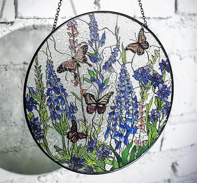 7.8'' Lavender Monarch Butterfly Suncatcher Stained Glass - Monarch Lavender Originally Designed Butterfly Suncatchers for Sun Catchers Indoor Window | Beautiful Gifts for Butterfly Lovers by GreenHaven Gardens