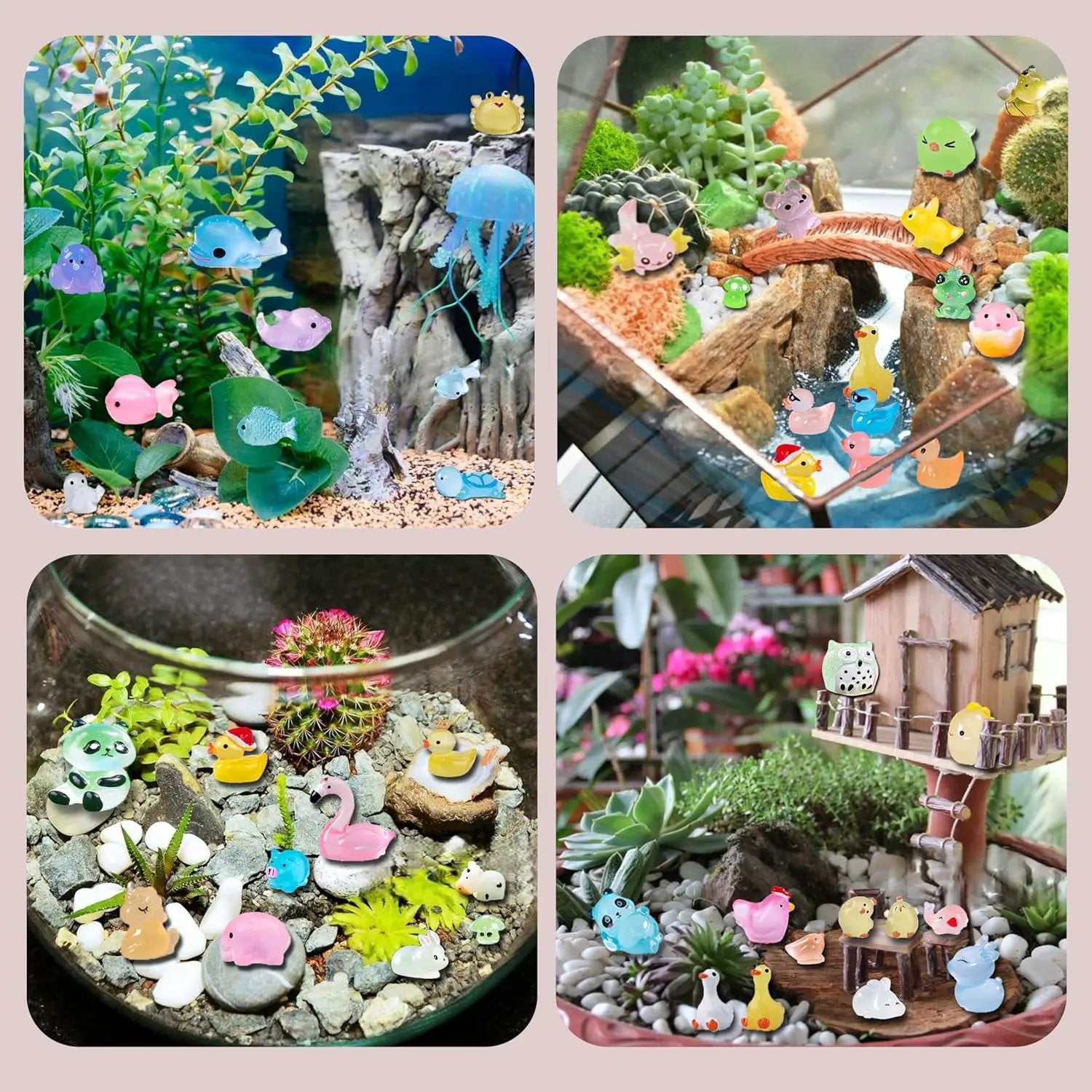 Mini Resin Animals Variety Pack 200 Pcs Luminous Tiny Animals Bulk Glow in The Dark Fairy Garden Miniatures with Tiny Ducks to Hide Around The Home by GreenHaven Gardens