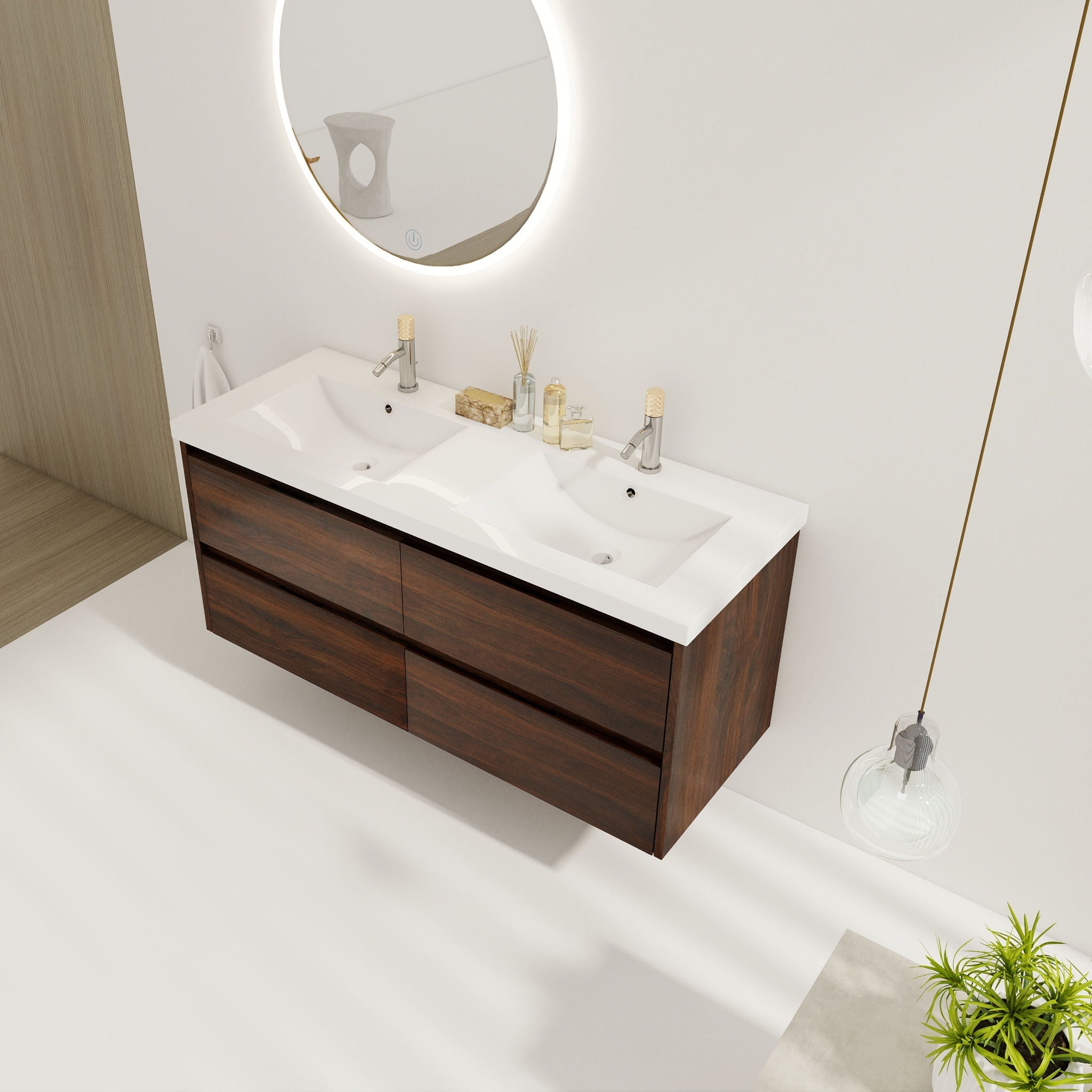 Modern Floating Bathroom Vanity With Dual Resin Sink, Soft Close Drawers by HouseOfZazla