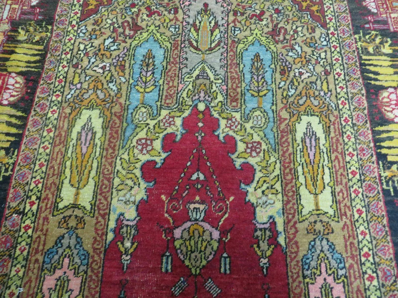 4' X 6' Antique 1920s Handmade Turkish Mehrab Design Wool Rug Lantern Beautiful by Jewel Rugs