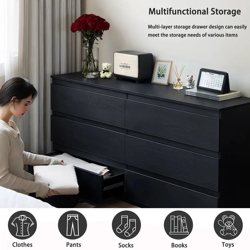 6 Drawer Dresser With Spacious Countertop And Concealed Handles by Unique Piece Furniture