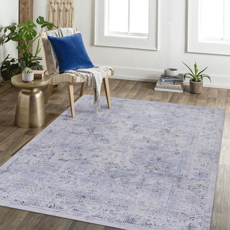 Maval - 4' X 6' Area Rug Washable - Blue / Cream by HouseOfZazla