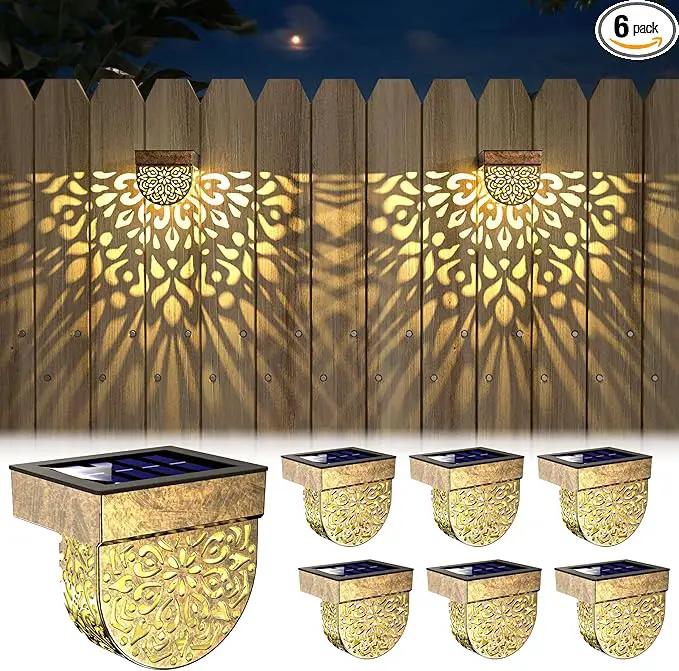 Solar Fence Lights 6 Pack Solar Deck Lights Outdoor Waterproof LED Solar Powered Step Lights Wall Lights Outdoor Decorations Warm Yellow Light Decorative Lighting for, Front Door, Backyard (Gold) by GreenHaven Gardens