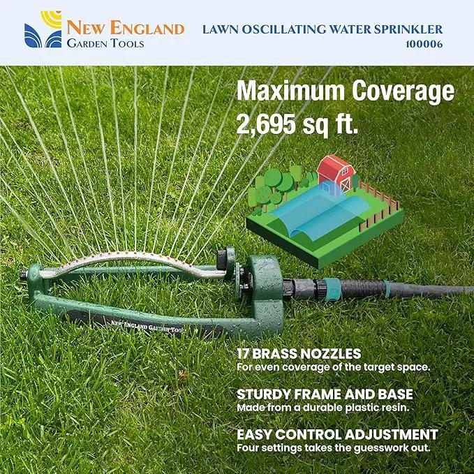 Lawn Oscillating Water Sprinkler 100006 Adjustable Pattern to Cover 2,695 sq.ft. by New England Garden Tools by GreenHaven Gardens