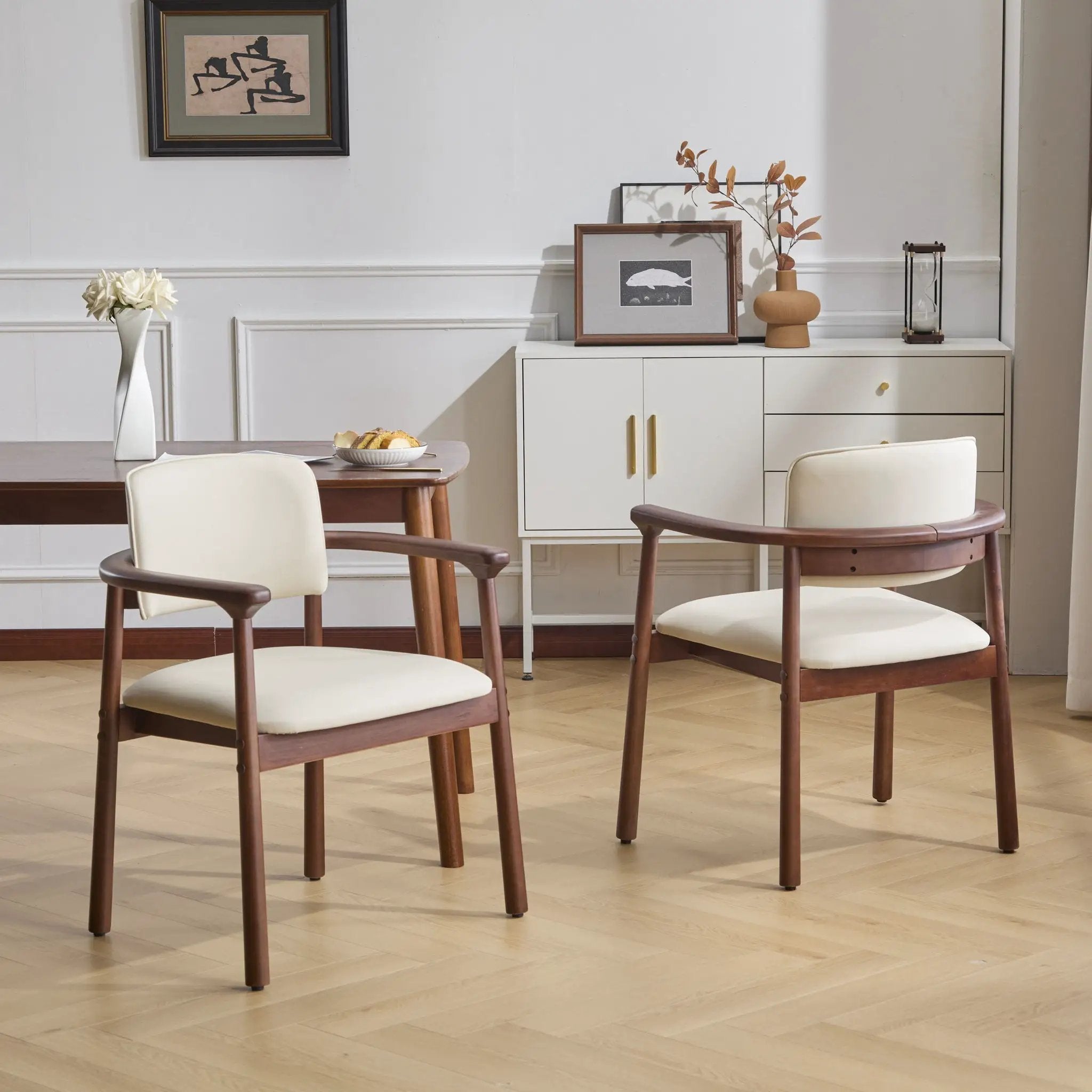Dining Room Chairs, Ideal For Home & Kitchen (Set of 2) - Beige / Dark Walnut by HouseOfZazla