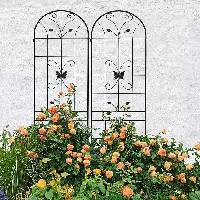 4 Pack Metal Garden Trellis 86.7" Black Fence Rustproof Garden Trellis for Climbing Plants Support Roses Flower Outdoor Lawn, Black by GreenHaven Gardens