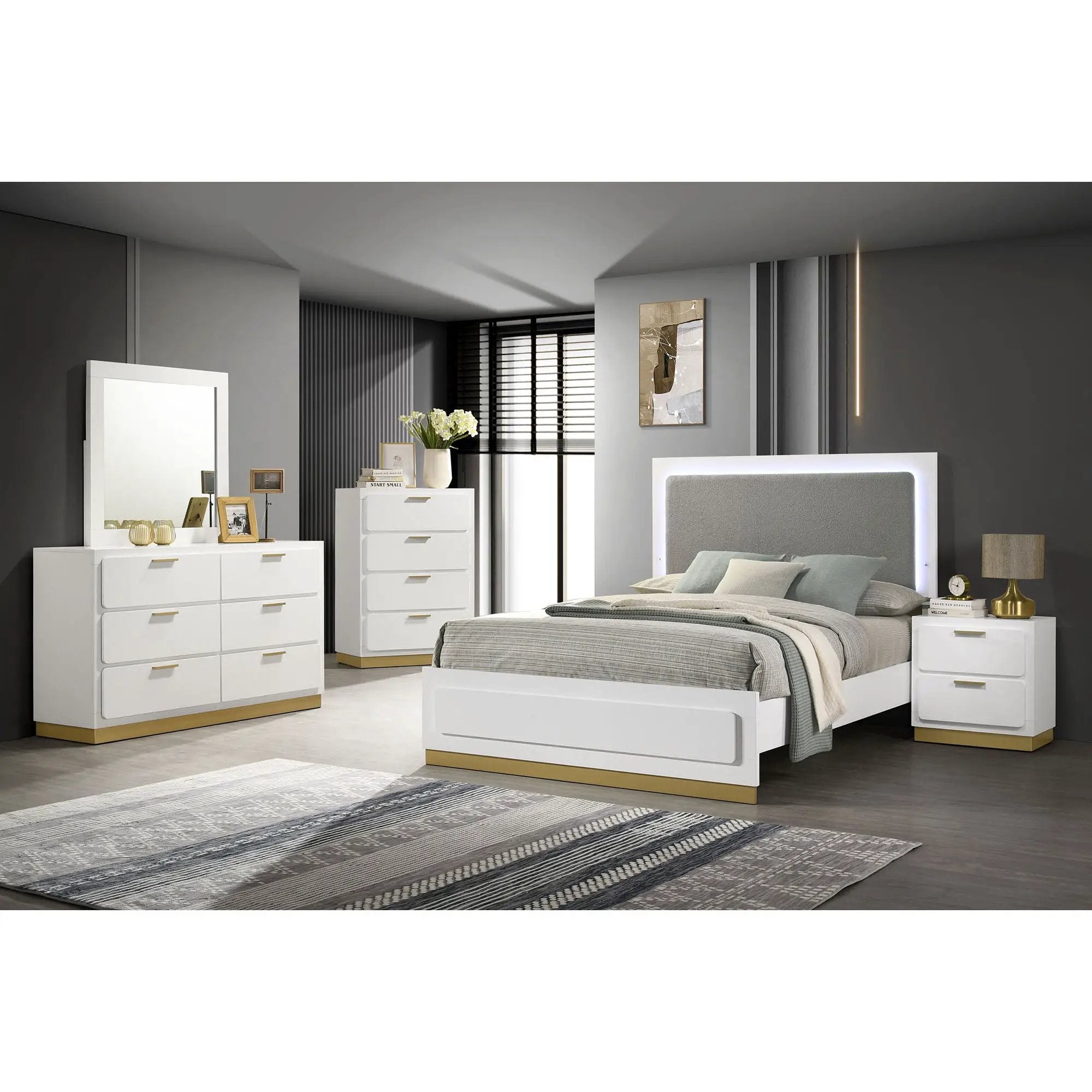 Sophia - Panel Bed With LED Headboard