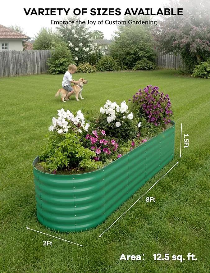 8x2x1.5ft Raised Garden Bed,Galvanized Raised Planter Boxes Outdoor with Easy Assembly, Large Garden Bed for Vegetables, Fruits, Flower,Raised Garden Bed,Green by GreenHaven Gardens