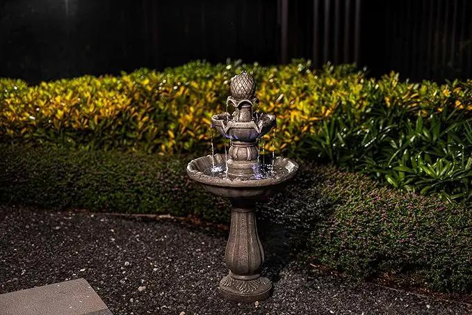 Outdoor Water Fountain –42.2 in. Tall Large Floor-Standing Outside Fountains with 3 Tier Elegant Waterfall Feature for Garden, Yard, Patio, Home Decor (Grey) by GreenHaven Gardens