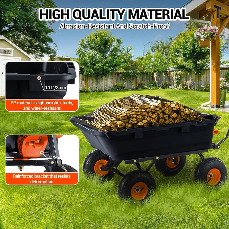 Garvee 800 lbs Poly Garden Dump Cart, Heavy-Duty Wheelbarrow with 10-Inch Tires, 180° Rotating Handle, Steel Frame and Quick Release System Garden Dump Cart for Soil Plants Gardening Tools Wood by GreenHaven Gardens