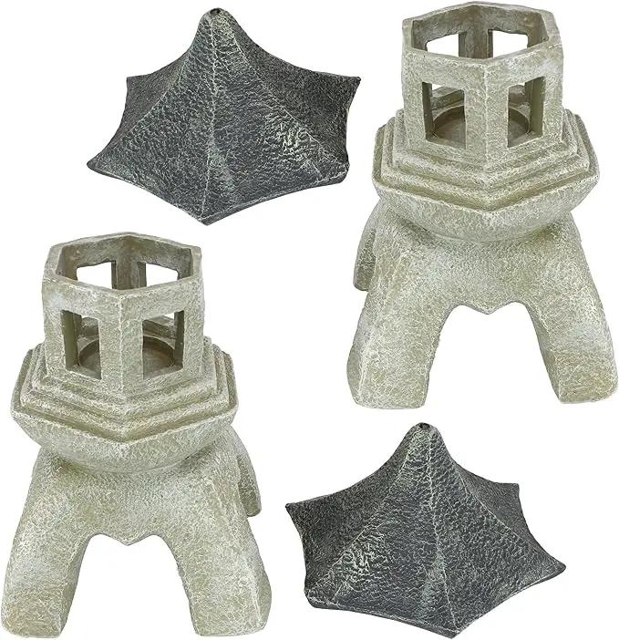Design Toscano Asian Decor Pagoda Lantern Indoor/Outdoor Statue, Set of 2 Large, Cast Stone Resin, Two Tone Stone Finish by GreenHaven Gardens