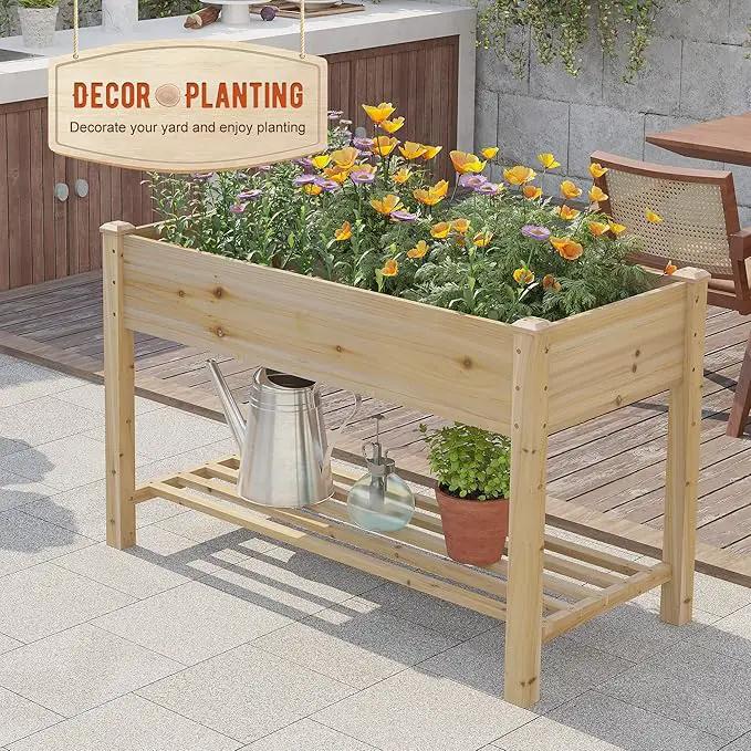GHWIE Raised Garden Bed with Shelf,Elevated Wooden Planter Box with Legs,Garden Planter for Backyard, Patio, Balcony,200lb Capacity - Natural by GreenHaven Gardens