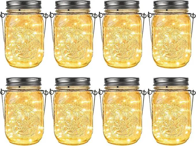 GIGALUMI Solar Mason Jar Lights, 8 Pack 30 Led String Fairy Lights Garden Lights Outdoor Waterproof Metal Lid Hanging Solar Lanterns for Outdoor, Garden, Patio, Lawn, Balcony Decoration by GreenHaven Gardens