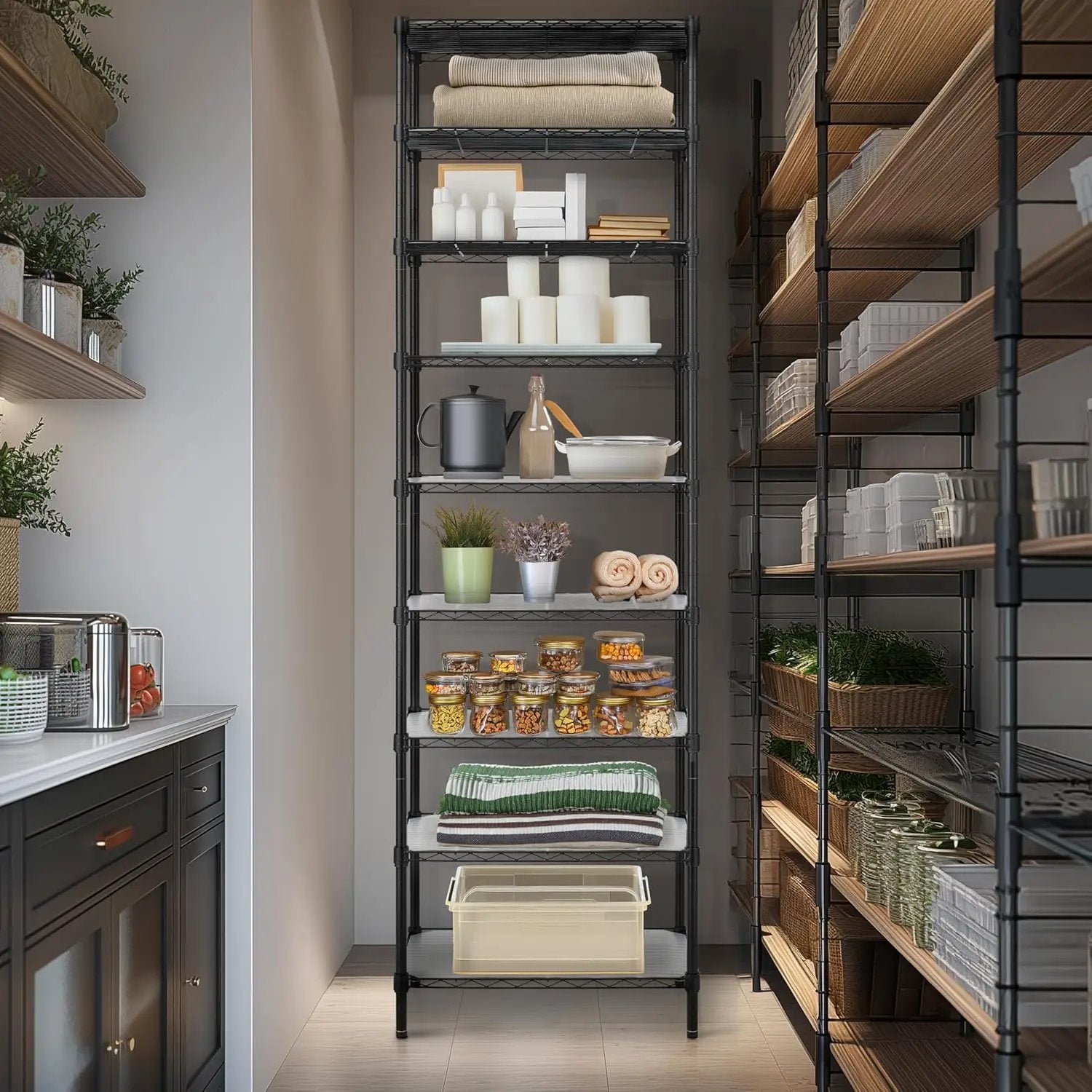 Finnhomy 9-Tier Wire Shelving Unit Adjustable Steel Wire Rack Shelving, 81 Inches Height 9 Shelves Metal Storage Rack, Pantry Shelves for Storage with PE mat, NSF Certified, Black by GreenHaven Gardens