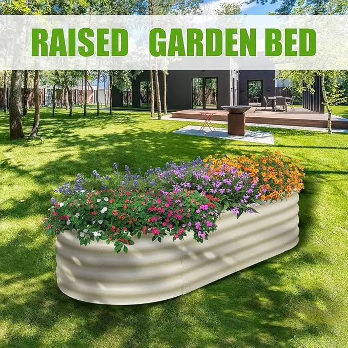 SnugNiture Galvanized Raised Garden Bed, 8x4x1.5ft Oval Metal Planter Box for Planting Outdoor Plants Vegetables by GreenHaven Gardens
