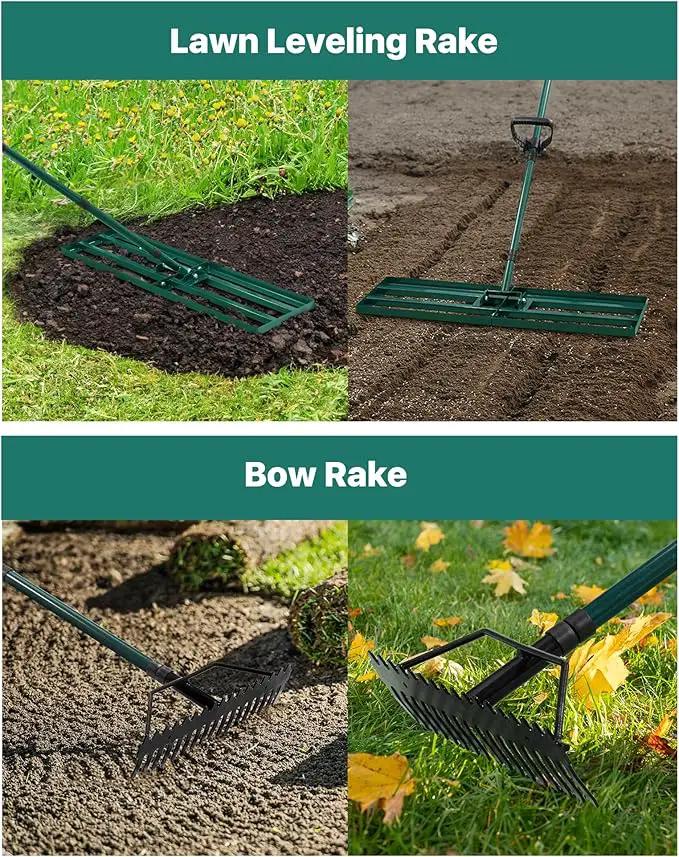 Lawn Leveling Rake 33x10'', Yard Leveling Rake with 78'' Back-Saving Adjustable Handle, Stainless Steel Lawn Leveler Tool with 17'' Tines Head for Garden, Backyard, Farm, Golf Course by GreenHaven Gardens
