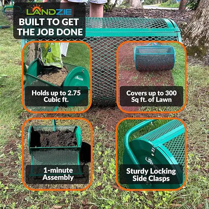 LANDZIE - The Original 24 Inch Compost and Peat Moss Spreader Roller - Top Soil, Sand, Manure, Mulch, Top Dressing Lawn and Garden Spreader by GreenHaven Gardens