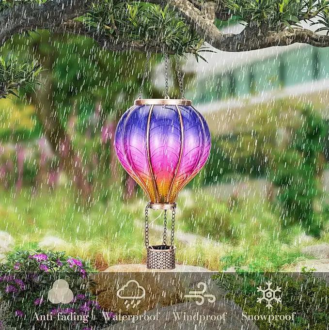TERESA'S COLLECTIONS Hot Air Balloon Solar Lantern for Garden Decor ,Flickering Flame Hanging Solar Light for Outdoor ,Purple & Pink Plastic Lamp for Yard Tree Gift for Mom by GreenHaven Gardens