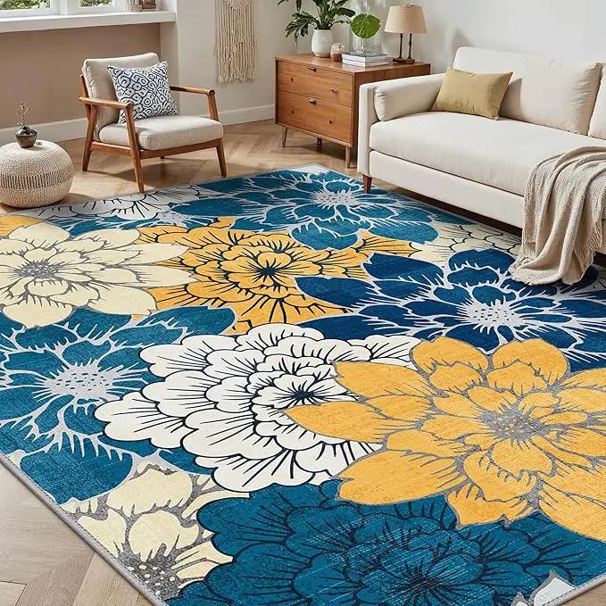 GENIMO Indoor Outdoor Area Rug 8' X 10' Waterproof, Washable Patio Rug Non Shedding, Easy Cleaning Floral Outdoor Carpet for Living Room, Bedroom, Dining Room, Balcony, Backyard, Deck, RV, Blue by GreenHaven Gardens