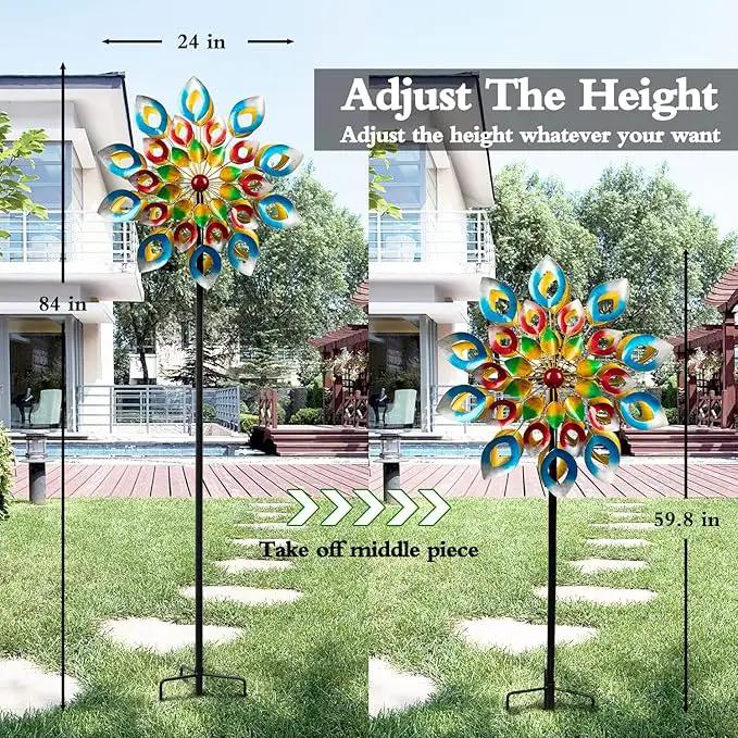 Wind Spinners, Large Metal Windmill 24" Dia 84" High, Outdoor Wind Sculpture & Spinners for Yard Garden Decor(Double Sided) by GreenHaven Gardens