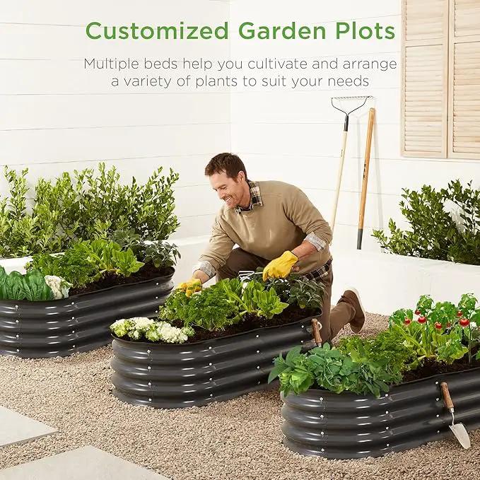 Best Choice Products 4x2x1ft Outdoor Metal Raised Garden Bed, Oval Deep Root Planter Box for Vegetables, Flowers, Herbs, and Succulents w/ 51 Gallon Capacity, Rubber Edge Guard - Charcoal by GreenHaven Gardens