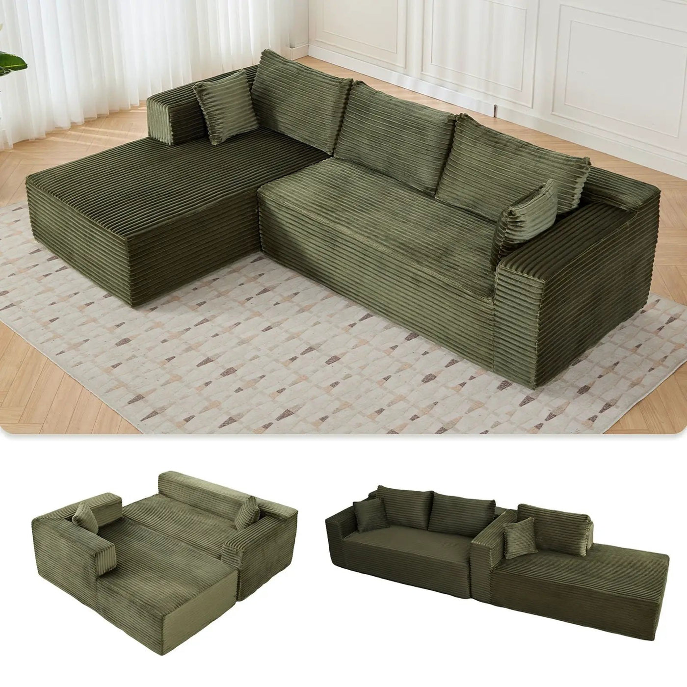 Compression Sectional Couch With Comfy Chaise, Boneless L Shape Sofa With Deep Seat by HouseOfZazla