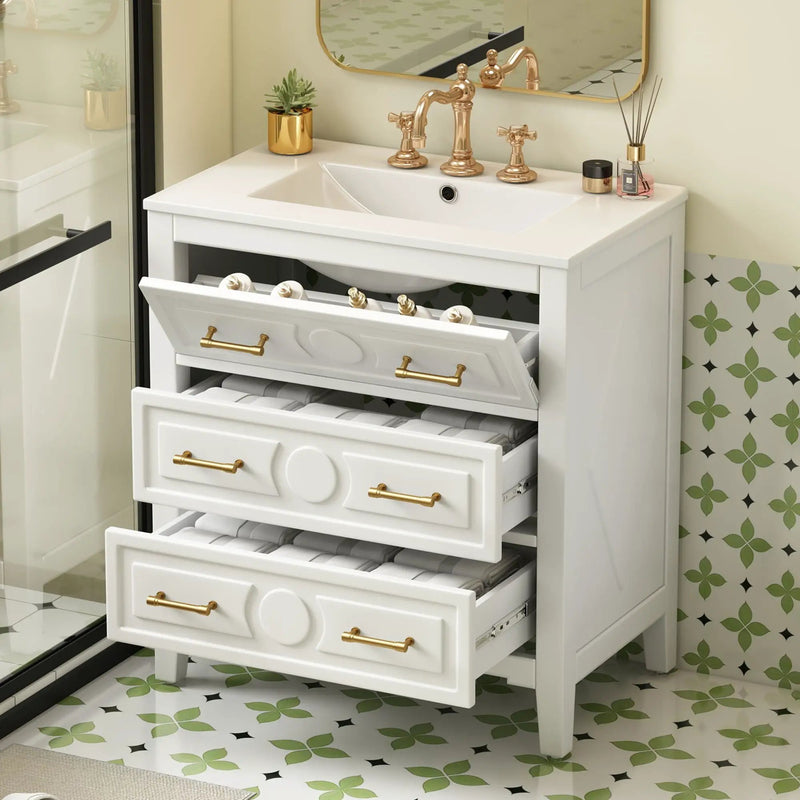 Retro Bathroom Vanity With Sink Combo, Free Standing Single Set With 3 Drawers by Unique Piece Furniture