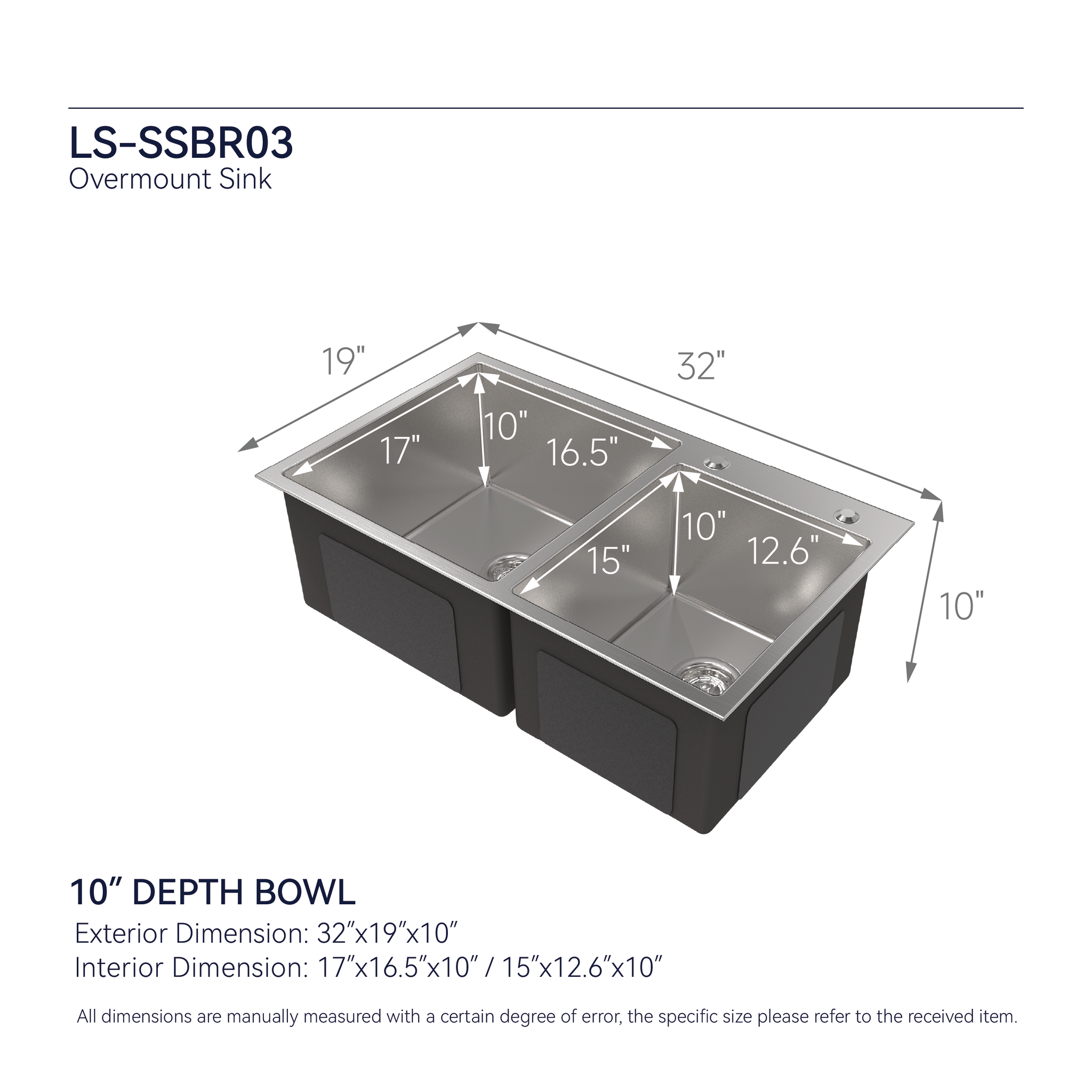 Stainless Steel Kitchen Sink, 32"x19" Double Bowl in Brushed Nickel by HouseOfZazla