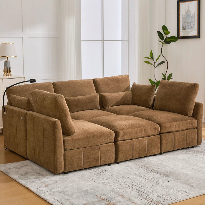Modern Modular U-Shaped Sofa Bed With Movable Ottoman, USB Ports, Phone Holder by Unique Piece Furniture