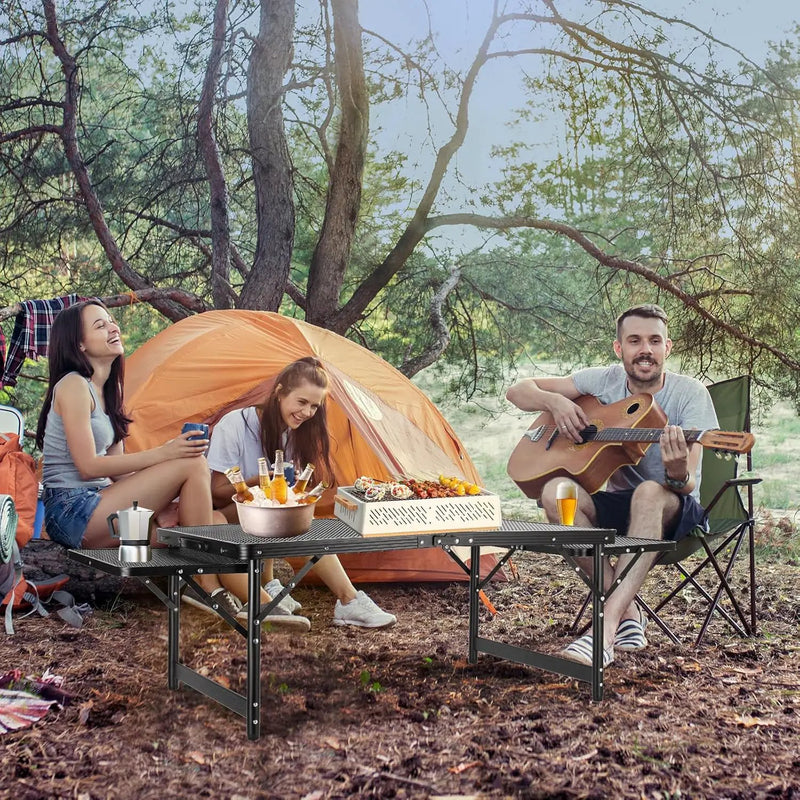 Grill Table 3FT+1.4 FT Folding Table with 2 Wing Panels with Mesh Desktop 2 Height Adjustable Portable Grill for Outdoor Indoor Beach BBQ Picnic Travel RV Black by GreenHaven Gardens