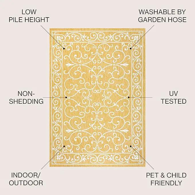 JONATHAN Y SMB106L-3 Charleston Vintage Filigree Textured Weave Indoor Outdoor Area Rug, Classic Traditional Easy-Cleaning,Bedroom,Kitchen,Backyard,Patio,Non Shedding, 3 X 5, Yellow/Cream by GreenHaven Gardens