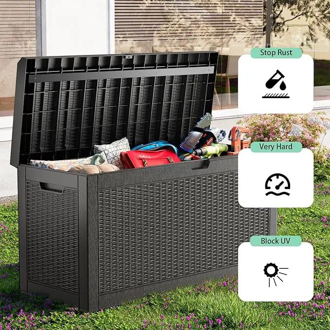60 Gallon Resin Deck Box, Lockable Outdoor Storage Box for Patio Cushions Storage Furniture,Garden Tools, Pool Supplies, Weatherproof and UV Resistant（Black Rattan） by GreenHaven Gardens