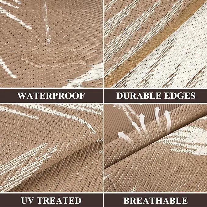 Pauwer Waterproof Outdoor Rug 6x9, Reversible Plastic Straw Patio Camping Rug, Indoor Outdoor RV Mat Carpet for Deck, Camper, Porch, Balcony, Backyard, Picnic, Leaf Brown by GreenHaven Gardens