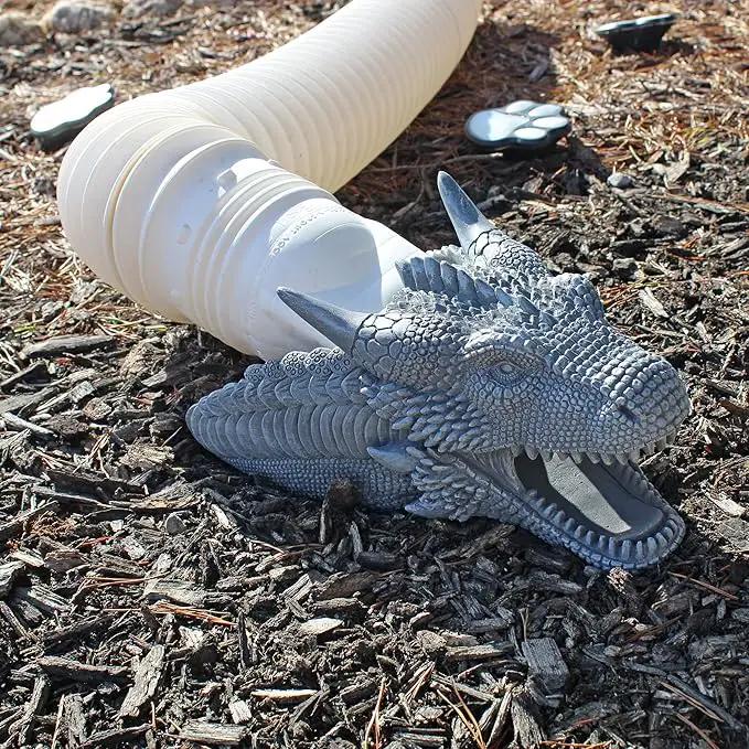 Dragon Garden Downspout Sculpture; Splash Block Anchor w/Ramp for Downspout Extension by GreenHaven Gardens