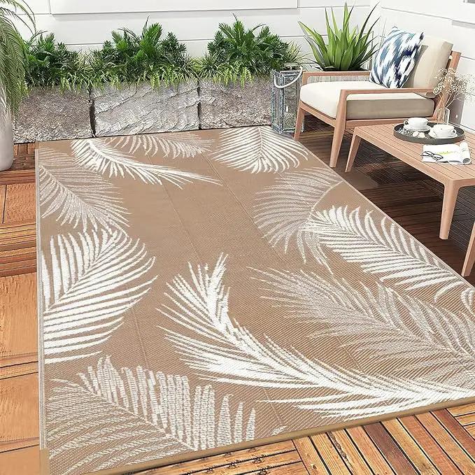 Pauwer Waterproof Outdoor Rug 5x8, Reversible Plastic Straw Patio Camping Rug, Indoor Outdoor RV Mat Carpet for Deck, Camper, Porch, Balcony, Backyard, Picnic, Leaf Brown by GreenHaven Gardens
