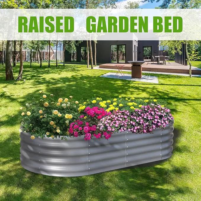 SnugNiture Galvanized Raised Garden Bed, 6x3x1.5ft Oval Metal Planter Box for Planting Outdoor Plants Vegetables by GreenHaven Gardens