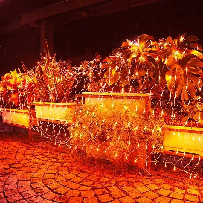 Joomer 12ft x 5ft 360LED Orange Halloween Net Lights Outdoor Mesh lights, 8 Modes Timer Connectable Waterproof Bush Lights Mesh Netting Lights for Halloween Outdoor Decorations (Clear Wire) by GreenHaven Gardens